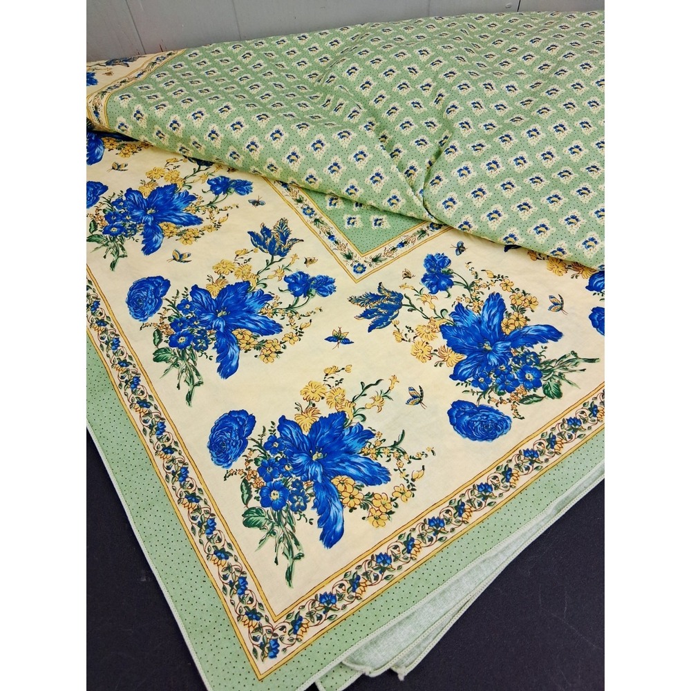 Vintage French Provencal Vent Du Sud Tablecloth 56in Square Waxed Cotton Green - Picture 2 of 8